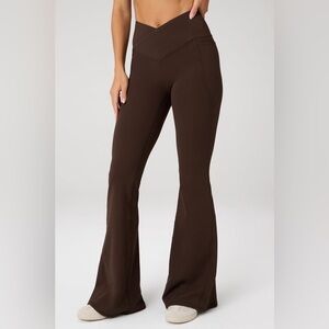 NWT Fabletics Oasis PureLuxe High-Waisted Crossover Flare Short Cacao S X20